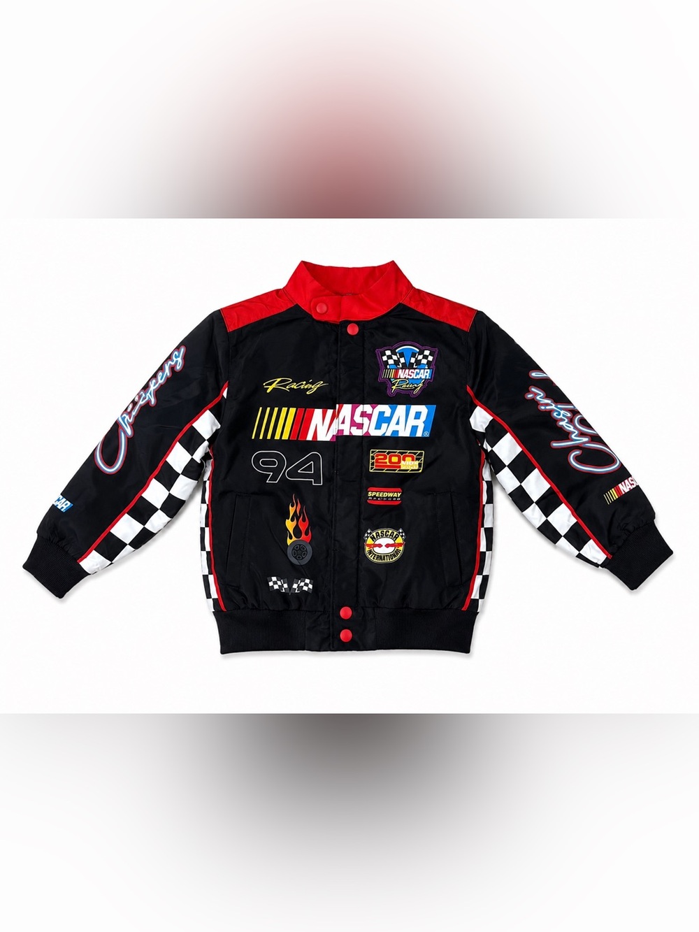 NASCAR Racing Kids Jacket Size 4/5 Black Red Checkered Flag Racing Coat
